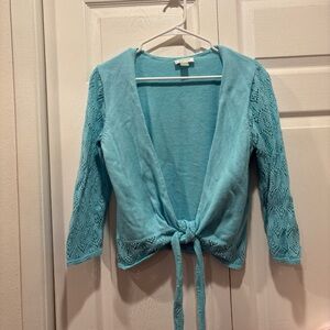 Christopher & Banks Blue Wrap Tie Front 3/4 Length Sleeve Cardigan - Size Large